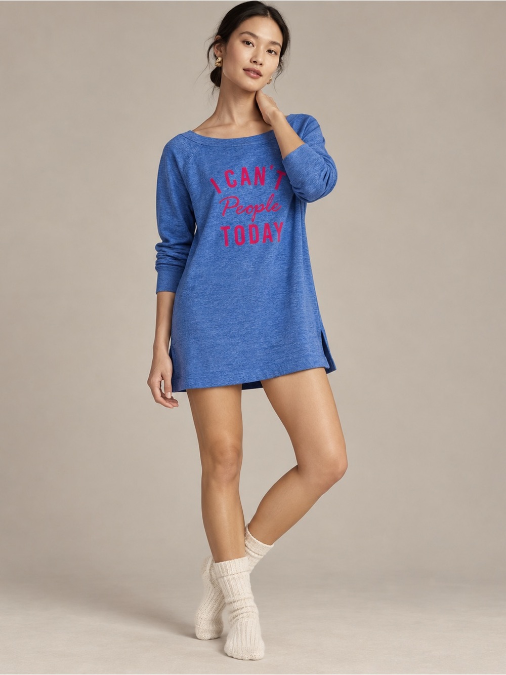 Maurices Blue Tunic Sleep Shirt with Pink Graphic Text